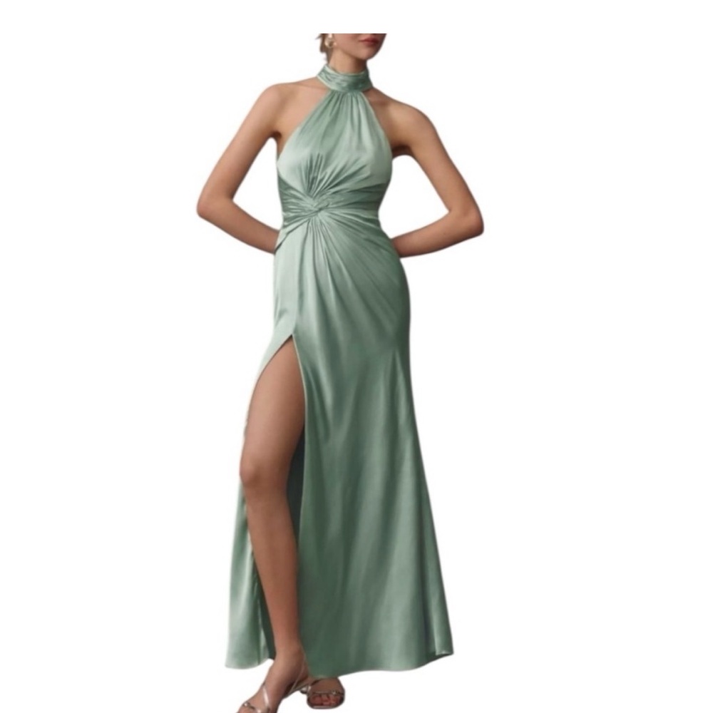 Anthropologie IEENA for Mac Duggal Chic Sage Halter Maxi Dress - Picture 5 of 12